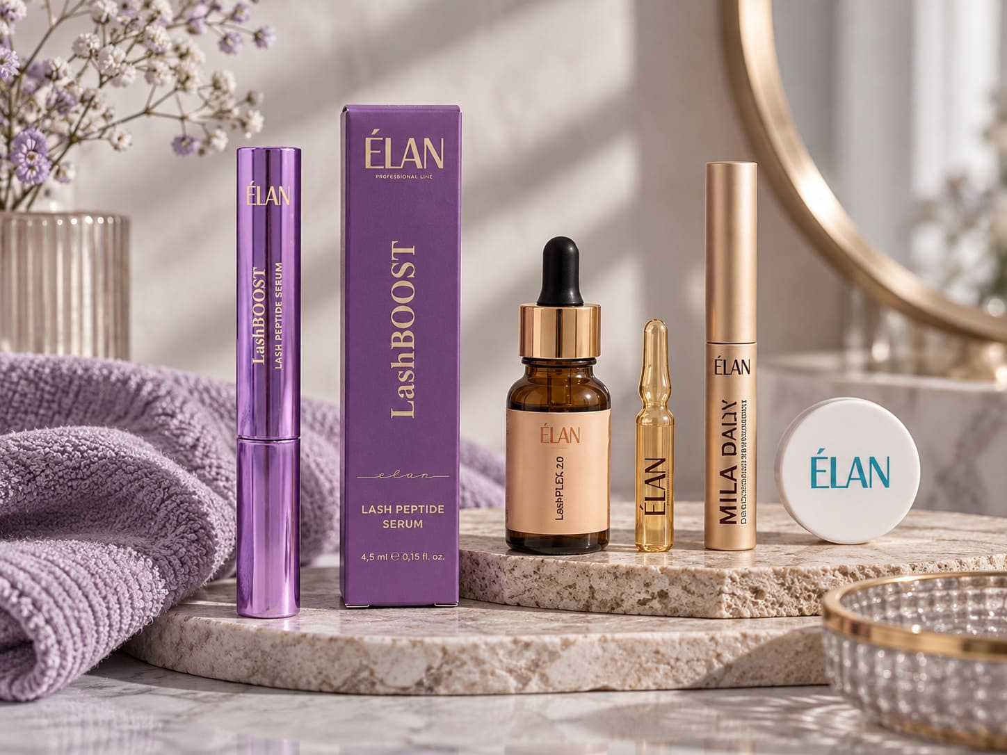 ÉLAN lash care products for conditioning lashes after a lash lift